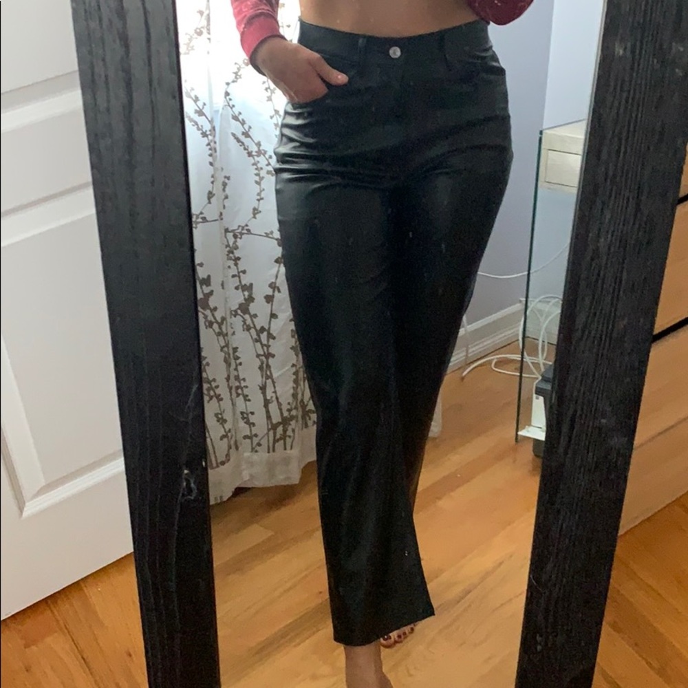 Leather Straight Leg Cut Pants